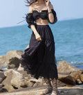 Women's Summer Cotton Full Lace Midi Skirt A-line Boho Vacation image 6