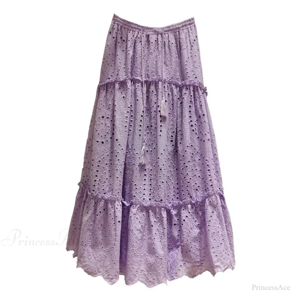 Women's Summer Cotton Full Lace Midi Skirt A-line Boho Vacation image 7