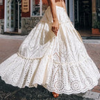 Women's Summer Cotton Full Lace Midi Skirt A-line Boho Vacation image 1