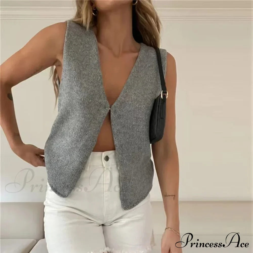 Women's Top Deep V Sleeveless Knitted Cardigan image 4