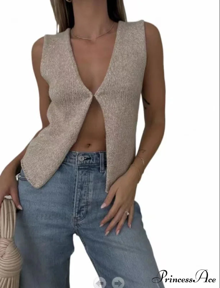 Women's Top Deep V Sleeveless Knitted Cardigan image 2