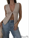 Women's Top Deep V Sleeveless Knitted Cardigan image 2