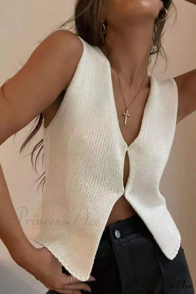 Women's Top Deep V Sleeveless Knitted Cardigan image 1