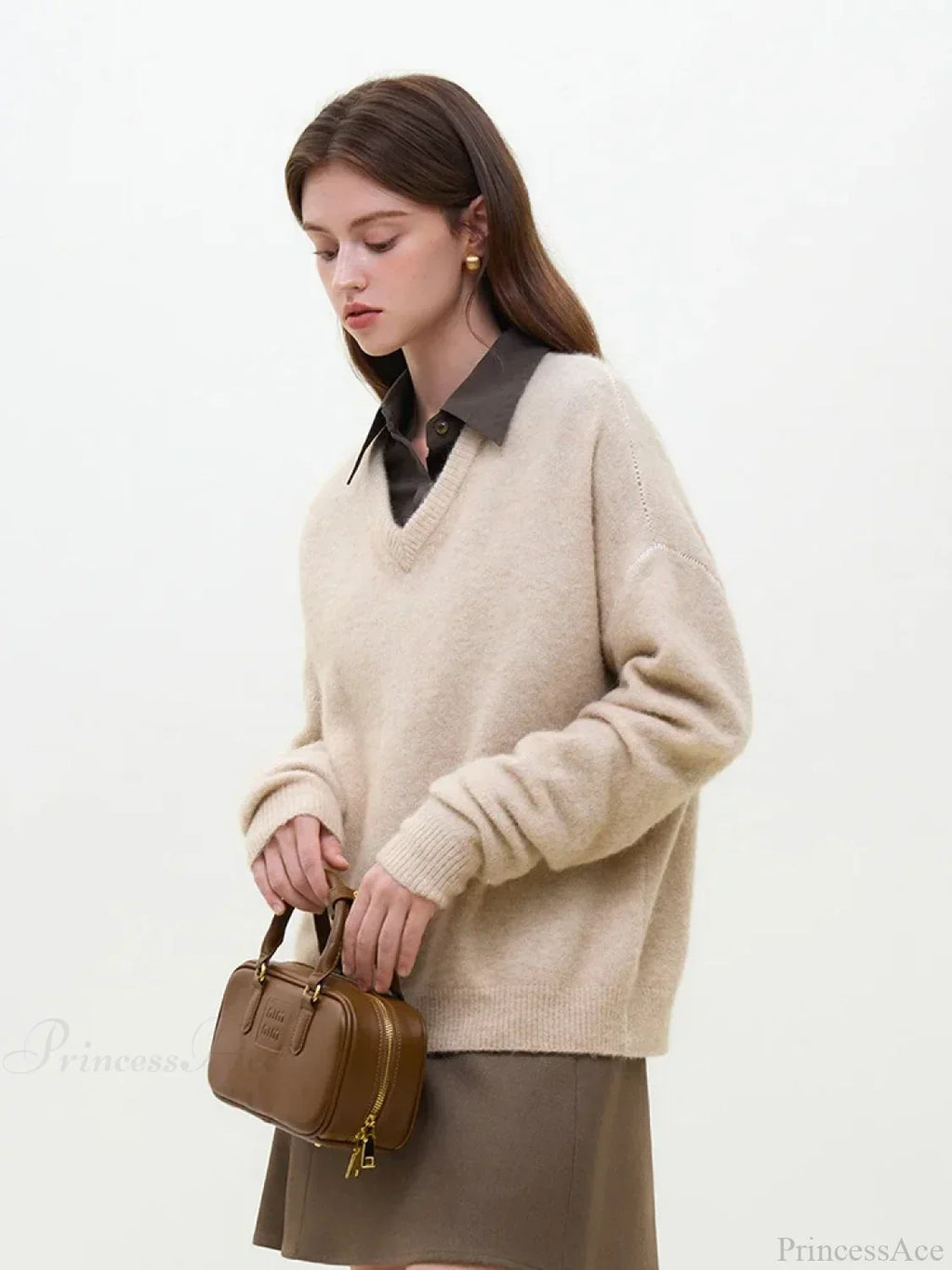 Wool Alpaca V-Neck Drop Sleeve Sweater image 1