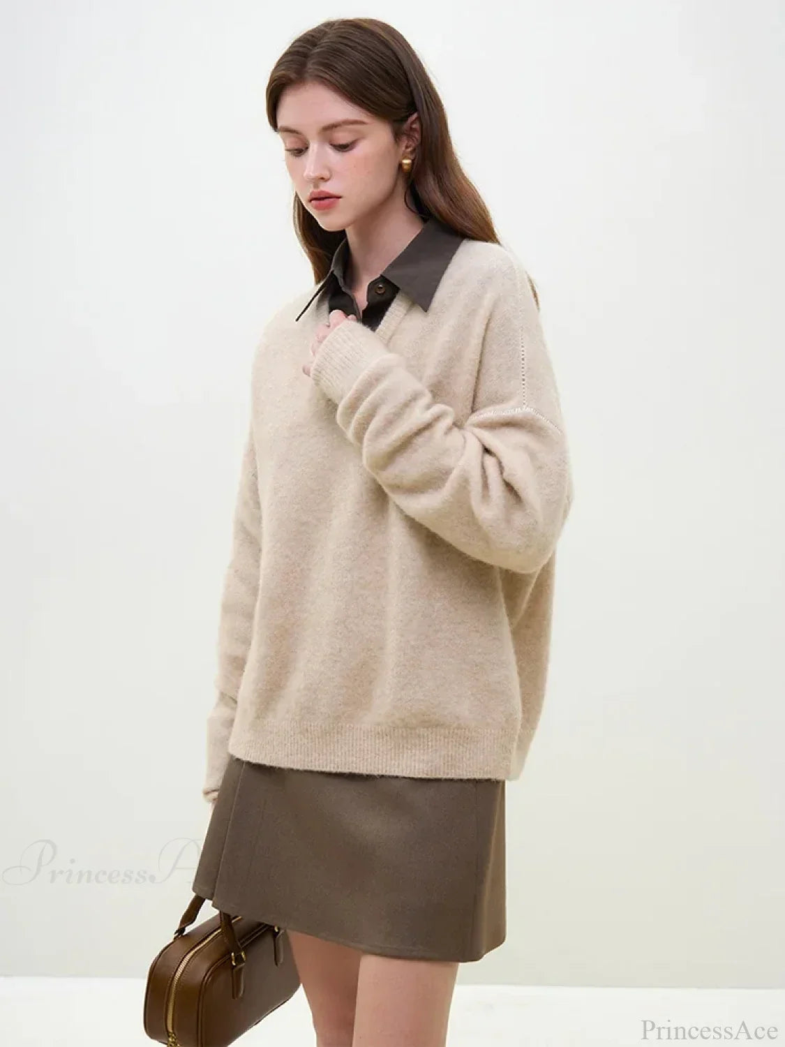 Wool Alpaca V-Neck Drop Sleeve Sweater image 3