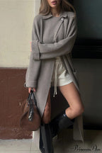 Wool Blend Lapel Tie Waist Long Overcoat image 1
