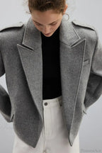 Wool Blend Notched Lapel Epaulette Coat image 2