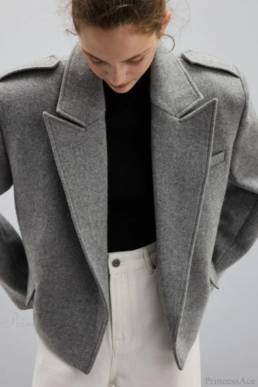 Wool Blend Notched Lapel Epaulette Coat image 2