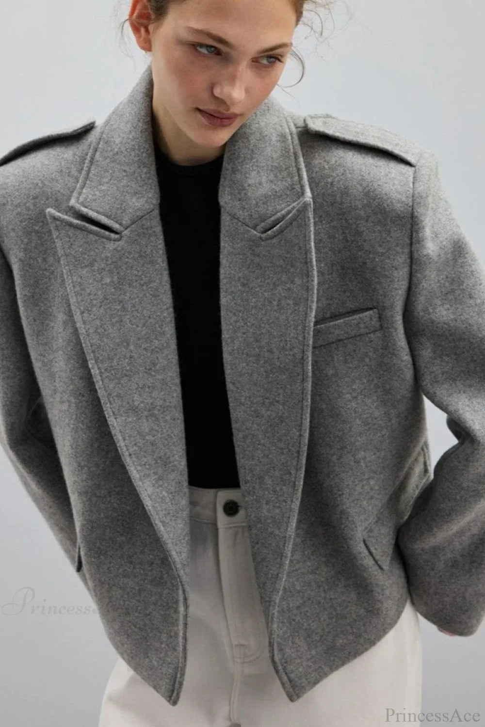 Wool Blend Notched Lapel Epaulette Coat image 1
