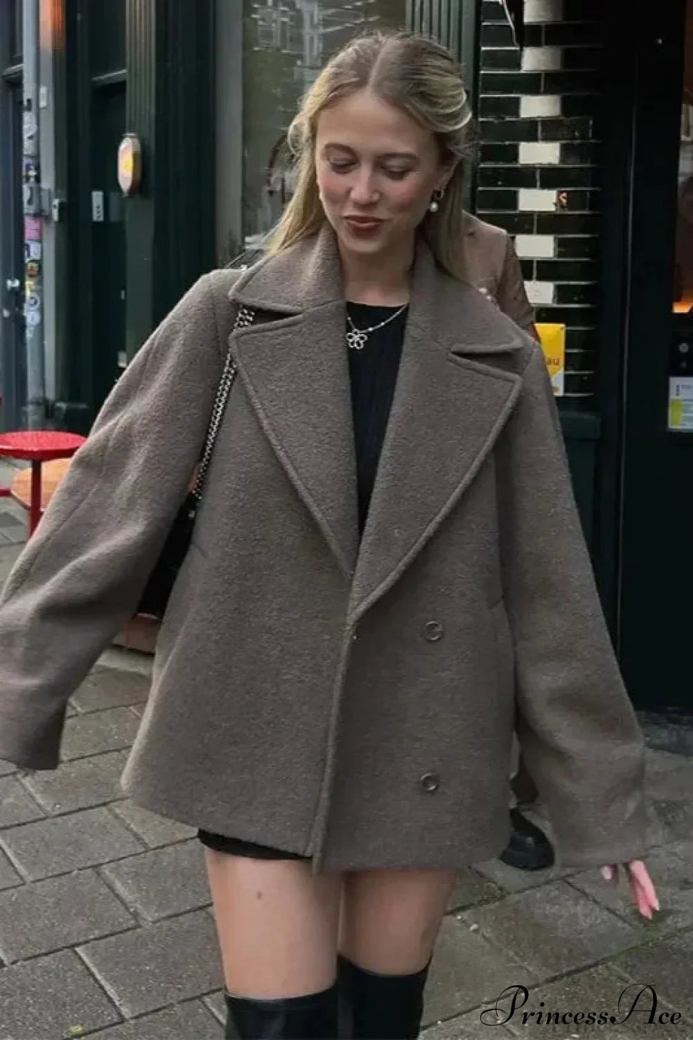Wool Double Breasted Collared Short Sleeve Coat image 2