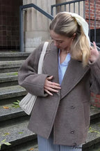 Wool Double Breasted Collared Short Sleeve Coat image 3