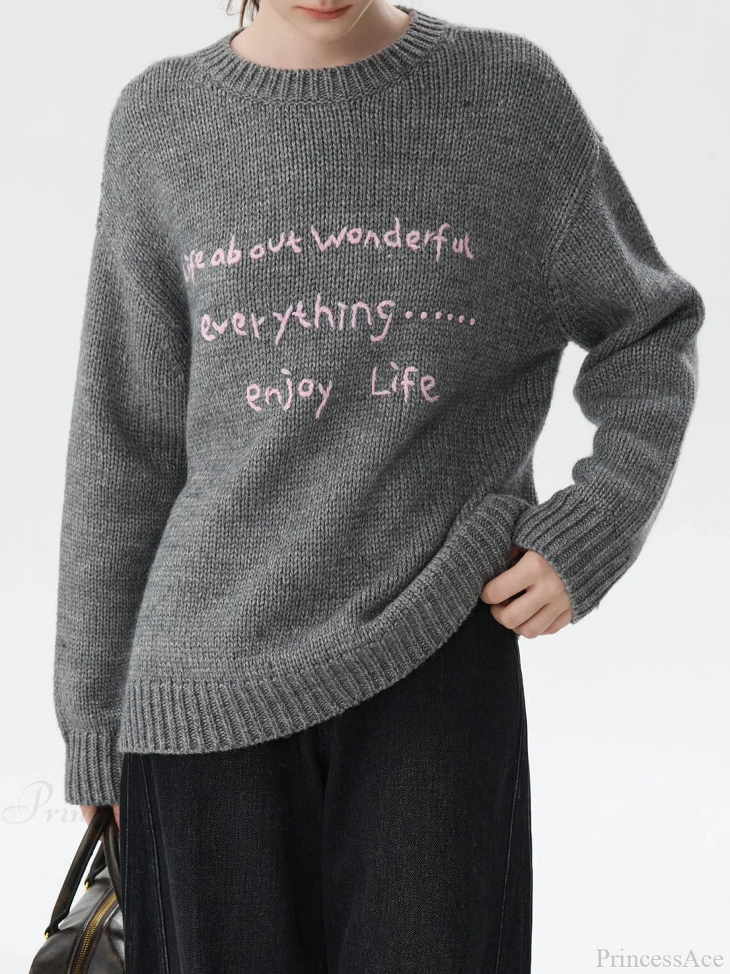 Wool Letter Embroidery Color Collision Sweater image 2
