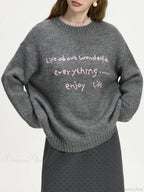 Wool Letter Embroidery Color Collision Sweater image 3