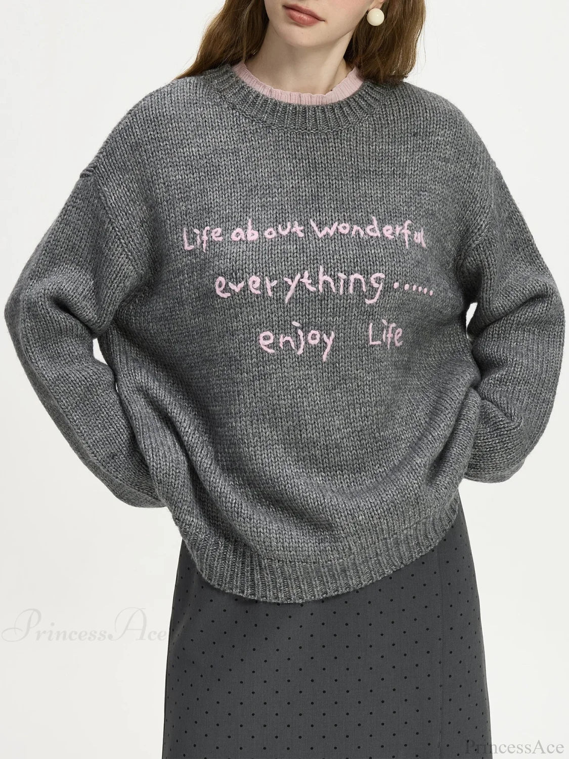 Wool Letter Embroidery Color Collision Sweater image 3
