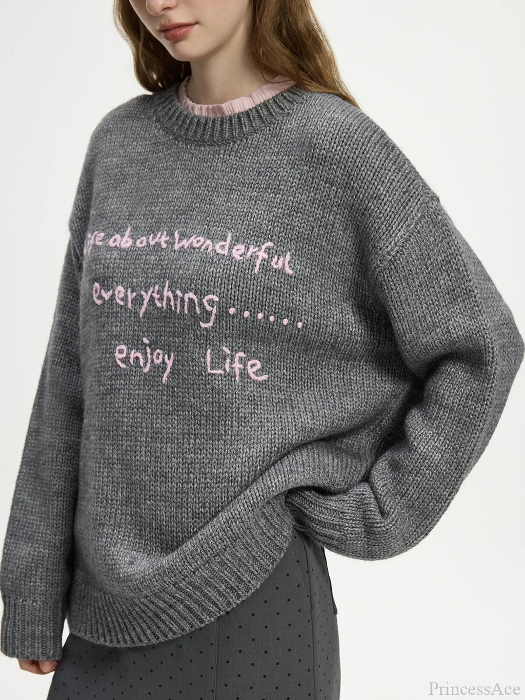 Wool Letter Embroidery Color Collision Sweater image 1