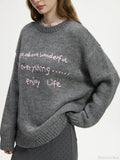Wool Letter Embroidery Color Collision Sweater image 1