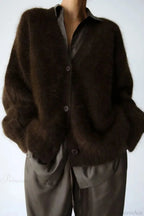 Wool Loose V-neck Long Sleeve Cardigan image 6