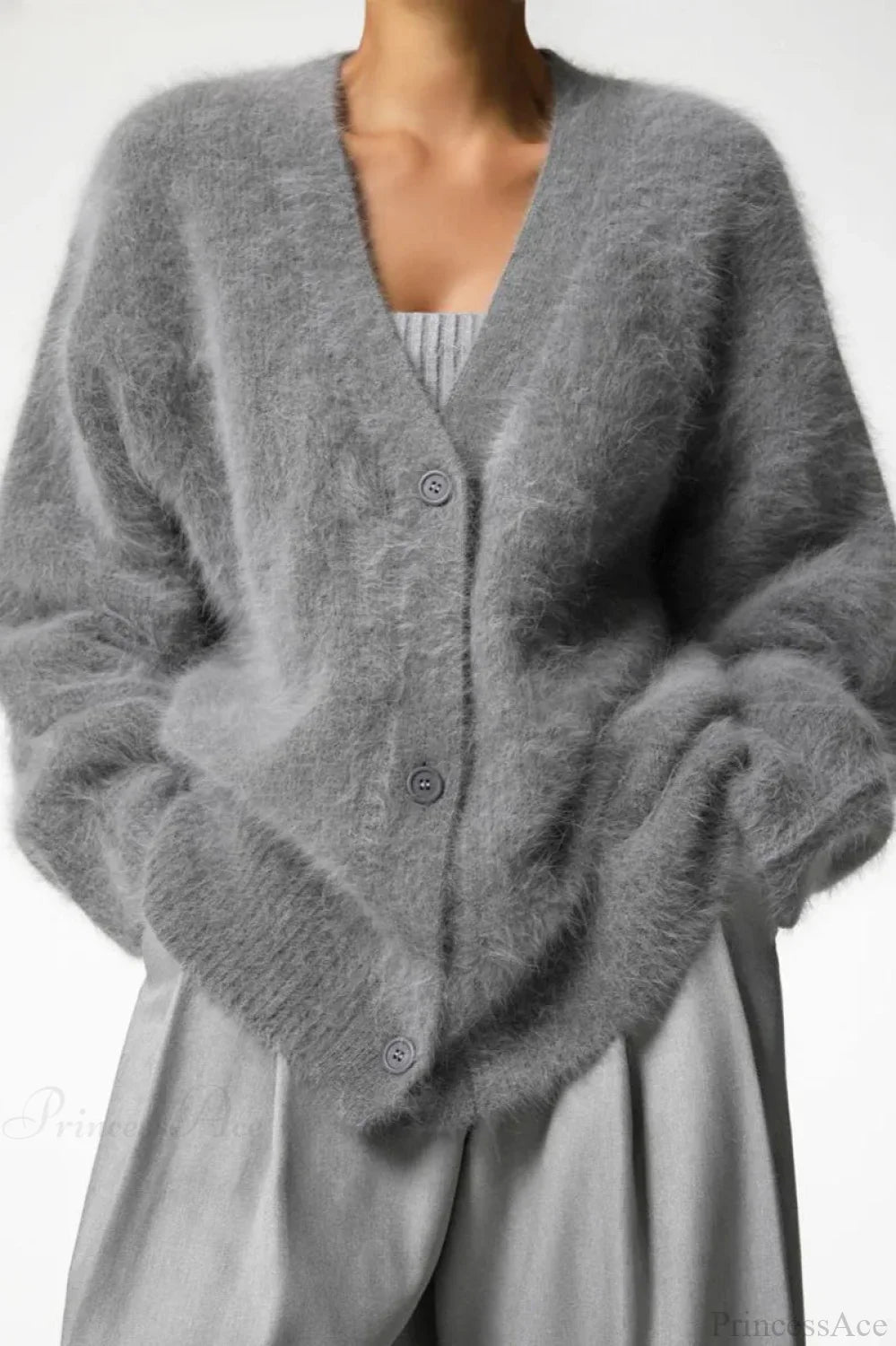 Wool Loose V-neck Long Sleeve Cardigan image 7