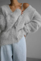 Wool Loose V-neck Long Sleeve Cardigan image 8