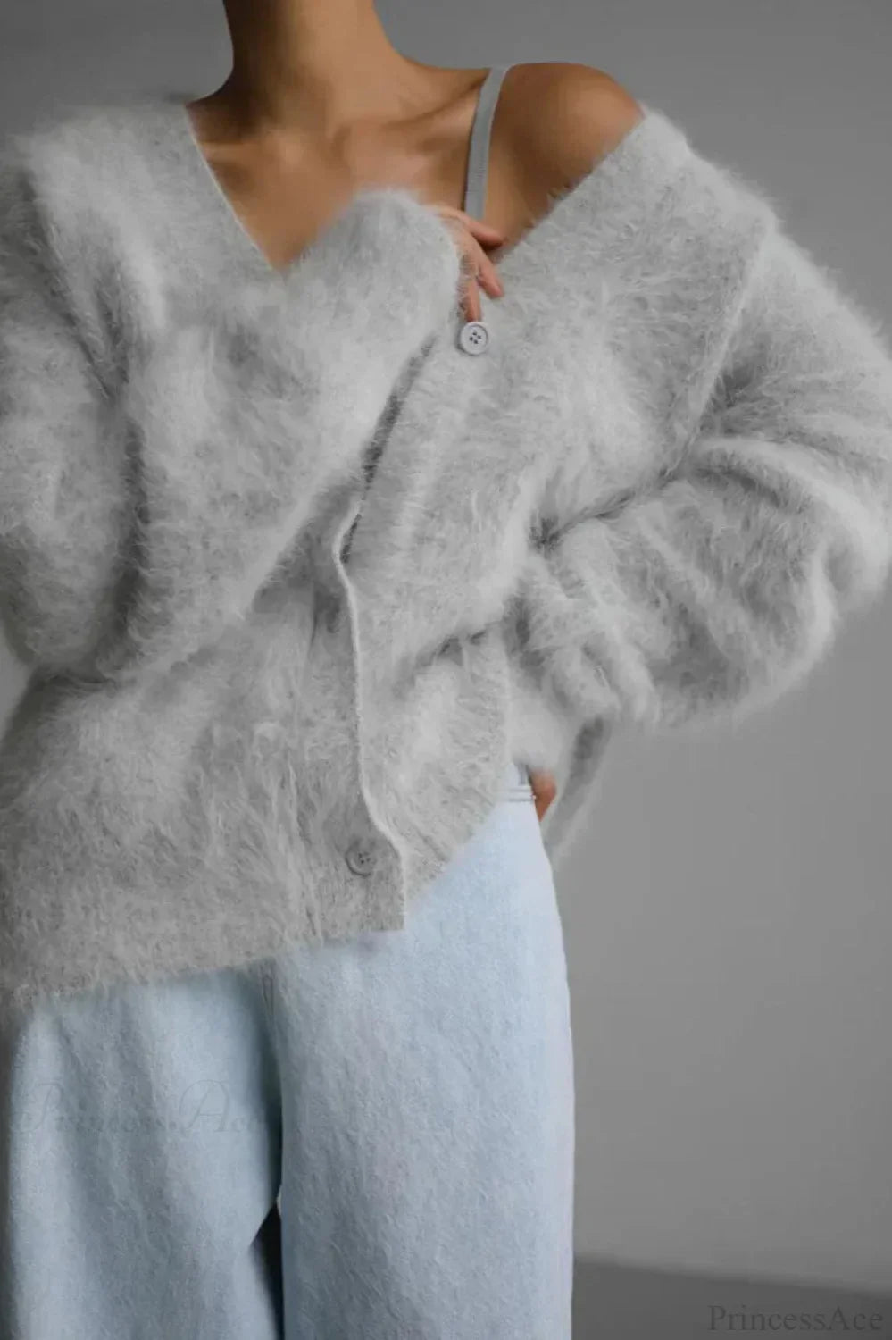 Wool Loose V-neck Long Sleeve Cardigan image 8