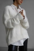 Wool Loose V-neck Long Sleeve Cardigan image 3