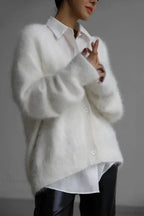 Wool Loose V-neck Long Sleeve Cardigan image 3
