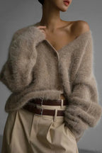 Wool Loose V-neck Long Sleeve Cardigan image 4