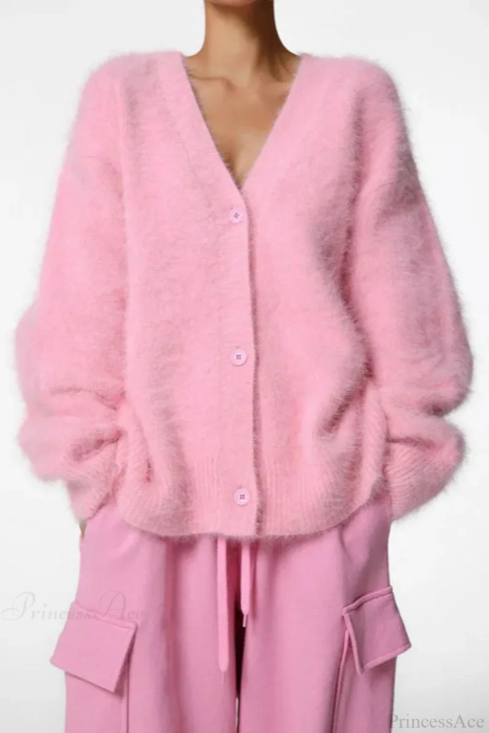 Wool Loose V-neck Long Sleeve Cardigan image 2