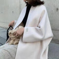 Woolen Cardigan Solid Color Long Overcoat image 1