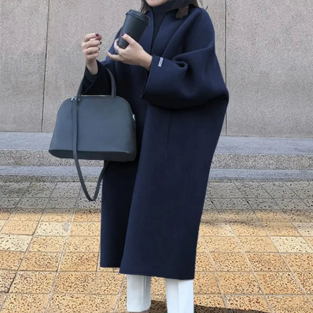 Woolen Cardigan Solid Color Long Overcoat image 2