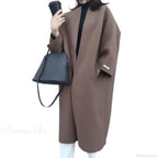 Woolen Cardigan Solid Color Long Overcoat image 4