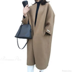 Woolen Cardigan Solid Color Long Overcoat image 5
