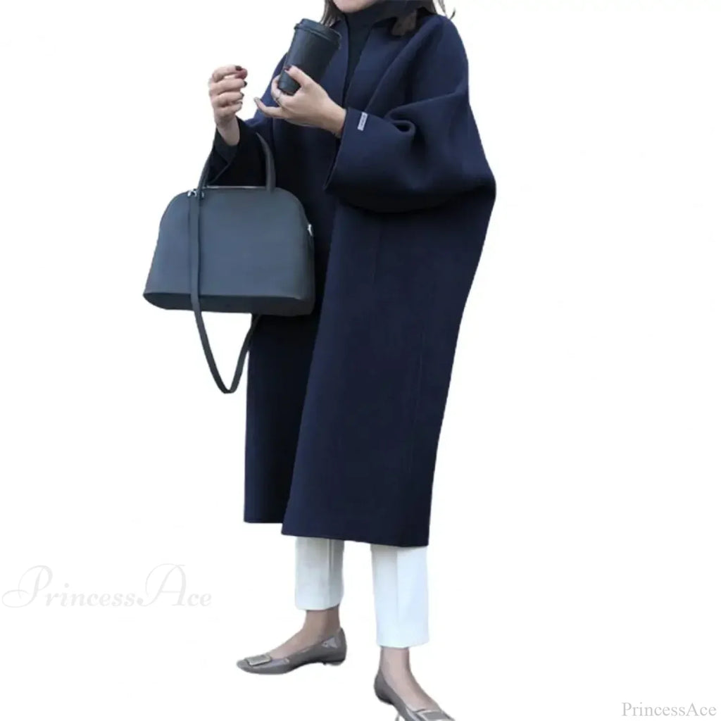 Woolen Cardigan Solid Color Long Overcoat image 6