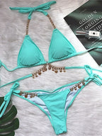 Wrinkled Diamond Metal Chain Bikini Set image 8