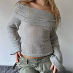 Y2k Aesthetic Bowknot Pattern Off - Shoulder Sweater image 5
