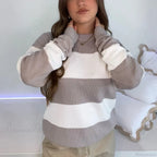 Y2K Autumn Loose Fit Stripe Print Color Block Knit Top image 1