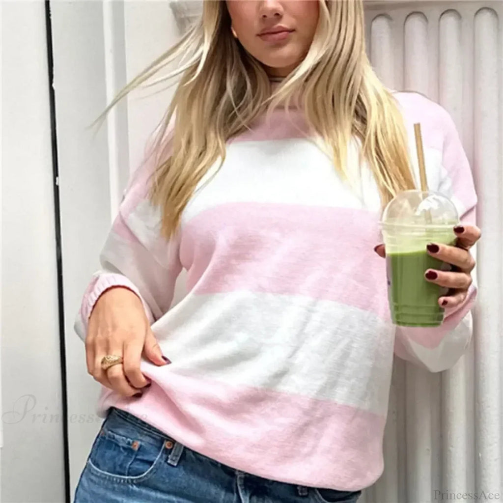 Y2K Autumn Loose Fit Stripe Print Color Block Knit Top image 7