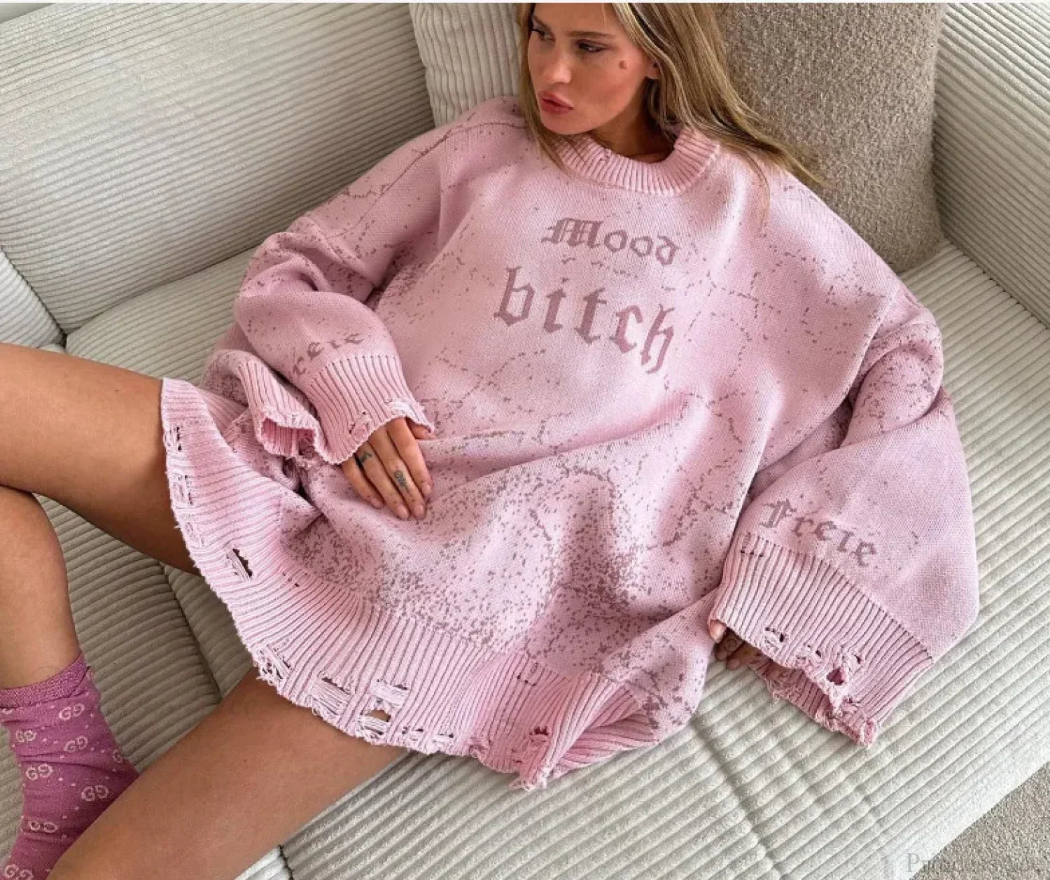 Y2K Baggy Ripped Knit Sweater image 8