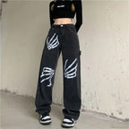 Y2K Black Jeans Print Street Pants image 1