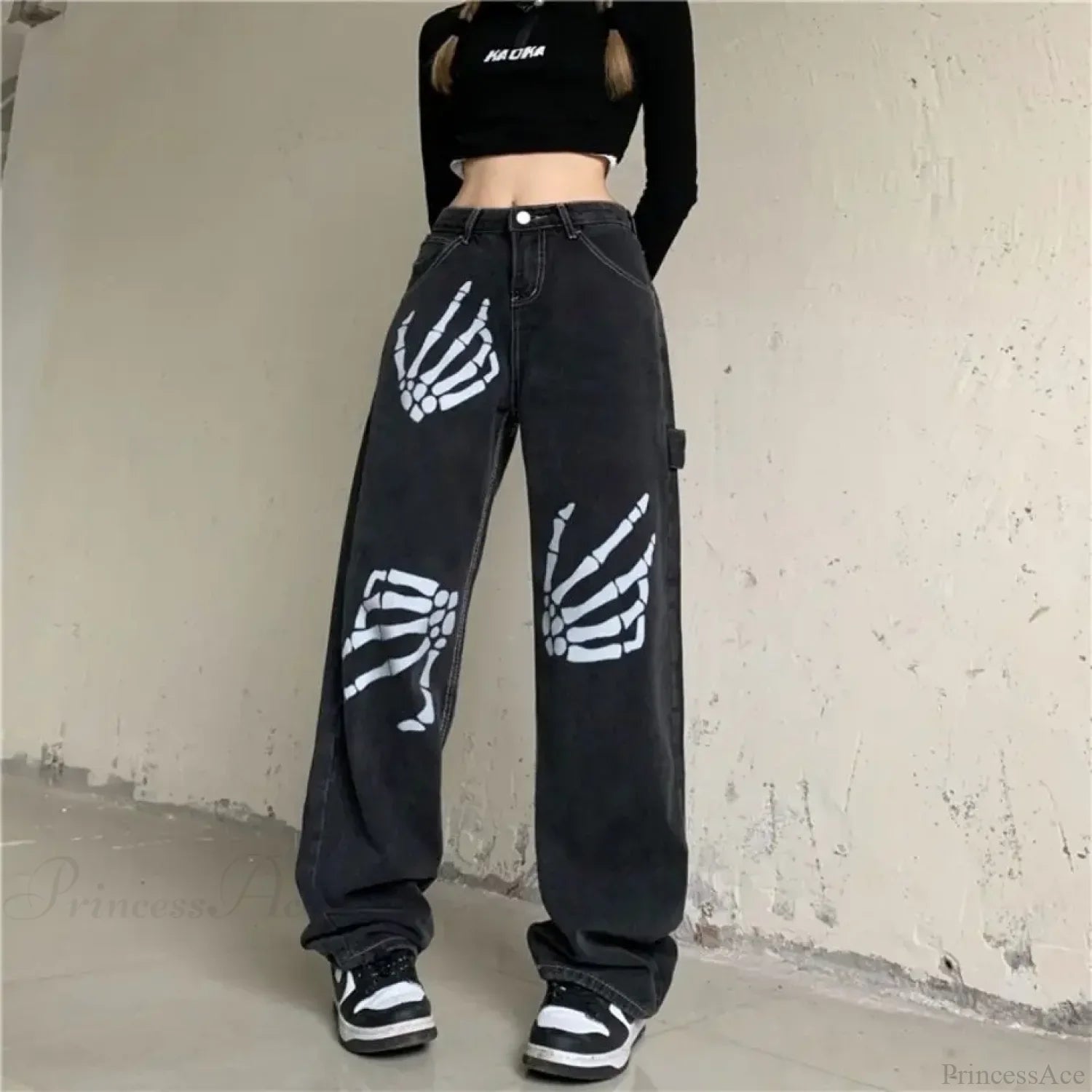 Y2K Black Jeans Print Street Pants image 1