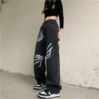 Y2K Black Jeans Print Street Pants image 4