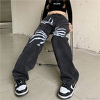 Y2K Black Jeans Print Street Pants image 2