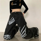 Y2K Black Jeans Print Street Pants image 3