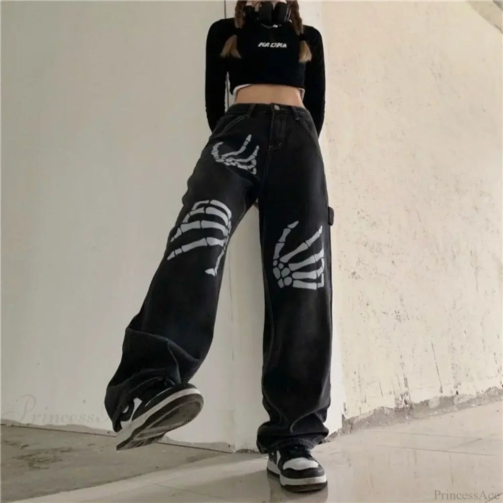 Y2K Black Jeans Print Street Pants image 6
