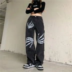 Y2K Black Jeans Print Street Pants image 5