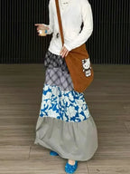 Y2K Blue Flower Patch Full Skirt Personalized Large Pocket Skirt image 2