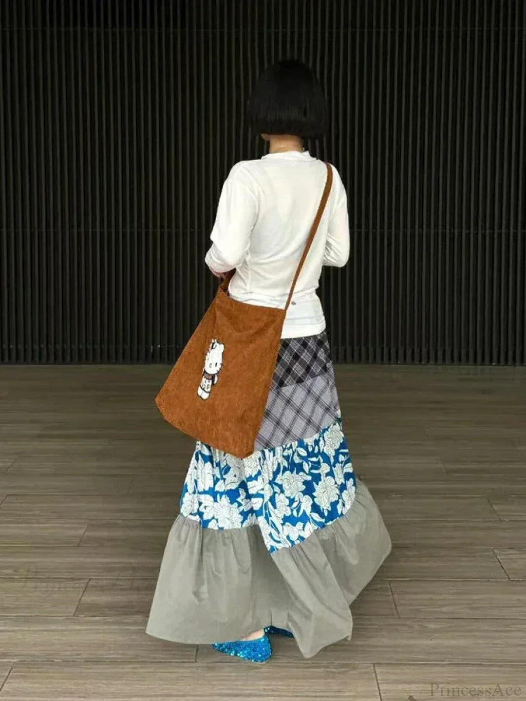 Y2K Blue Flower Patch Full Skirt Personalized Large Pocket Skirt image 3