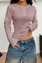Y2K Button Accent Slim Long Sleeve Tee image 5