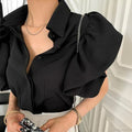 Y2K Chiffon Black Puff Sleeve Casual Korean Blouse image 1