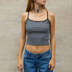Y2K Cute Contrast Trim Spaghetti Strap Vintage Aesthetic Cottage Crop Top image 9